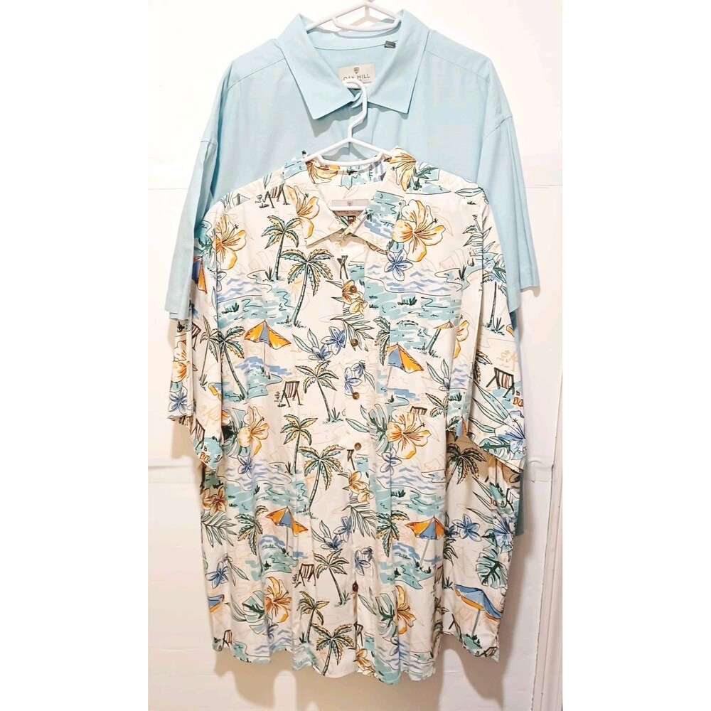 Oak Hill Shirt Mens 2XL Lot Of 2 Blue Tropical Short Sleeve Button Up  Casual
